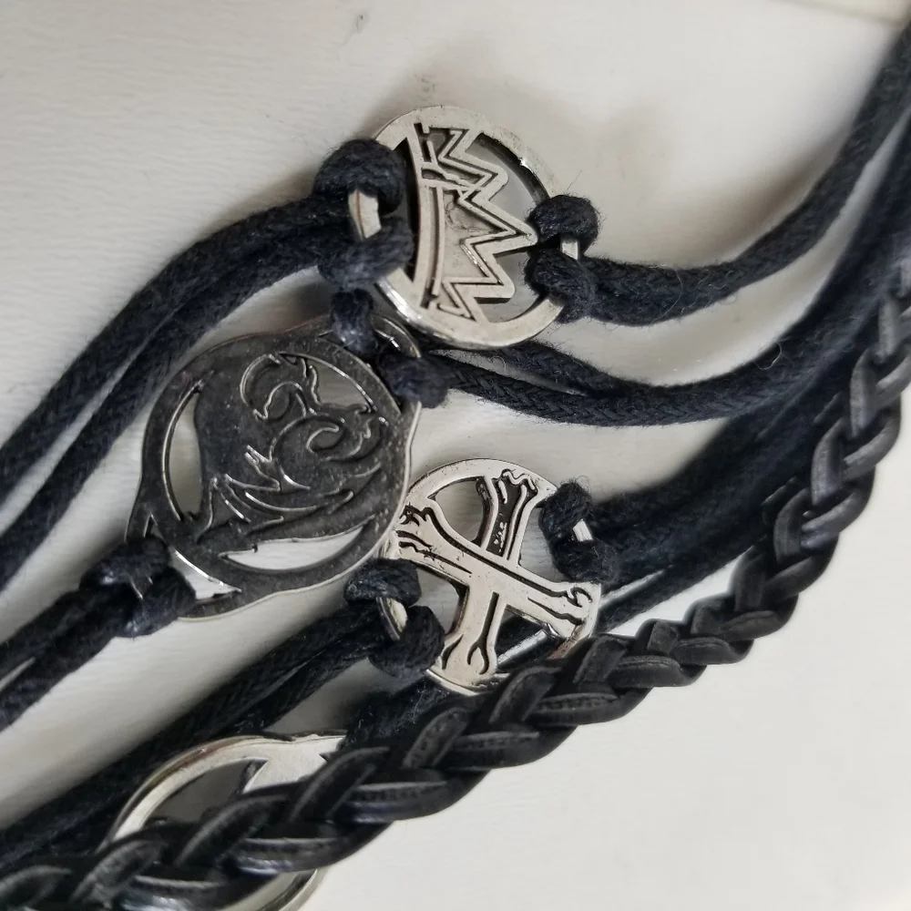 Disney Pirates of the Caribbean Black Leather Charm Bracelet Unisex Whimsygoth